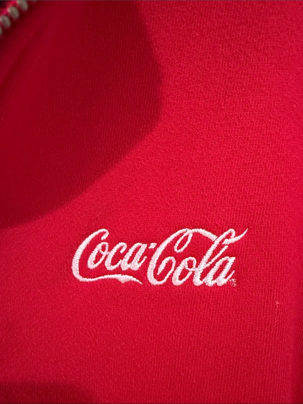 Red quarter zip Coca Cola embroidered sweater with pockets